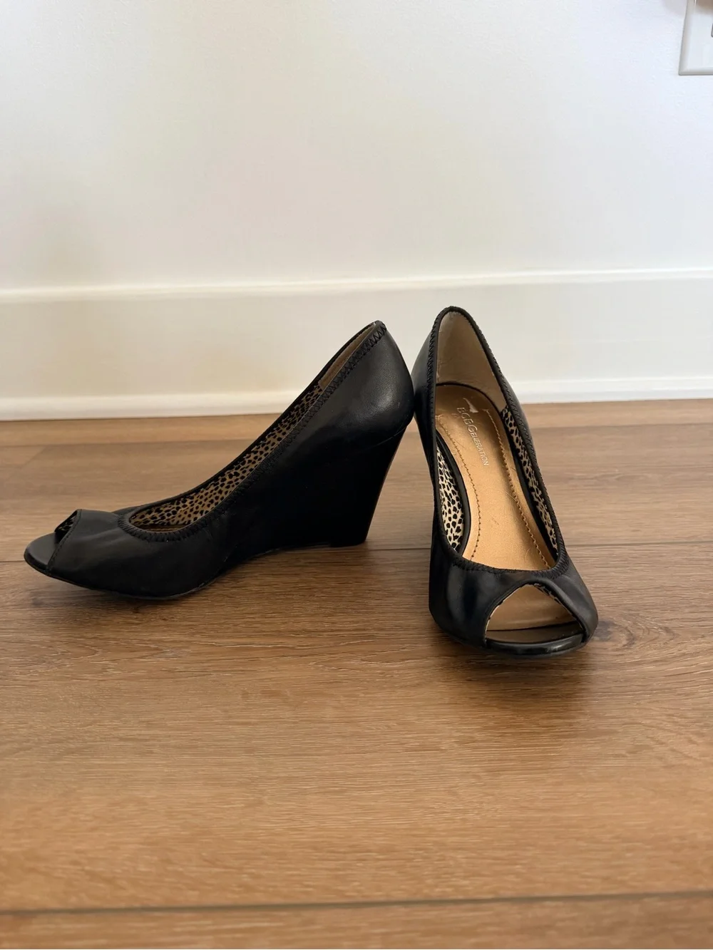 BCBG Black Peep-Toe Wedge Pumps - Women